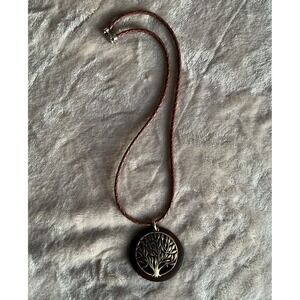 Silver Creek Leather Co Round Brown Wood w/Brass Tree of Life Pendant Necklace